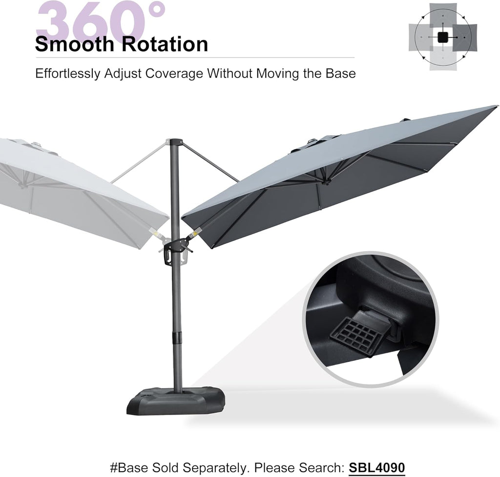PURPLE LEAF 9 Feet Patio Umbrella Outdoor Cantilever Square Umbrella Aluminum Offset Umbrella with 360-degree Rotation for Garden Deck Pool Patio  Light Grey