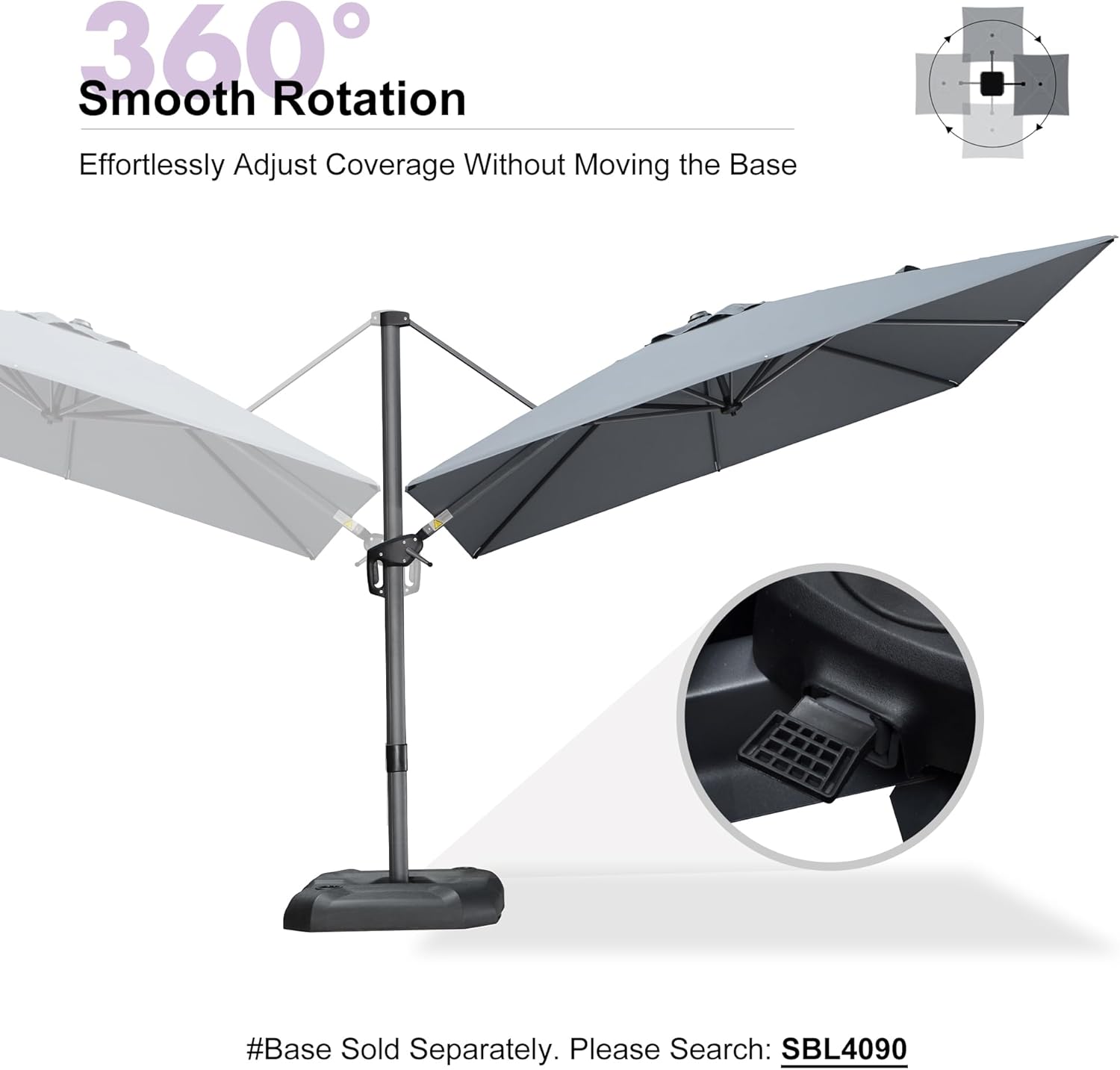 PURPLE LEAF 9 Feet Patio Umbrella Outdoor Cantilever Square Umbrella Aluminum Offset Umbrella with 360-degree Rotation for Garden Deck Pool Patio  Light Grey