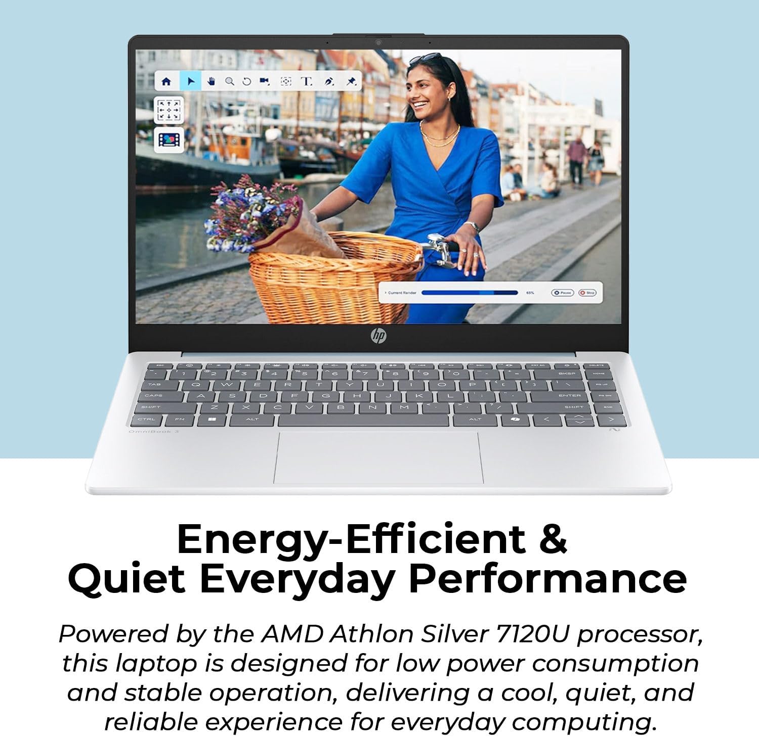HP 14" Moonlight Blue Laptop with Office 365  AMD CPU  4GB DDR5 On-Board RAM  1.1TB Storage (128GB SSD and 1TB OneDrive)  HD Display  Windows 11  Energy-Efficient & Quiet Performance