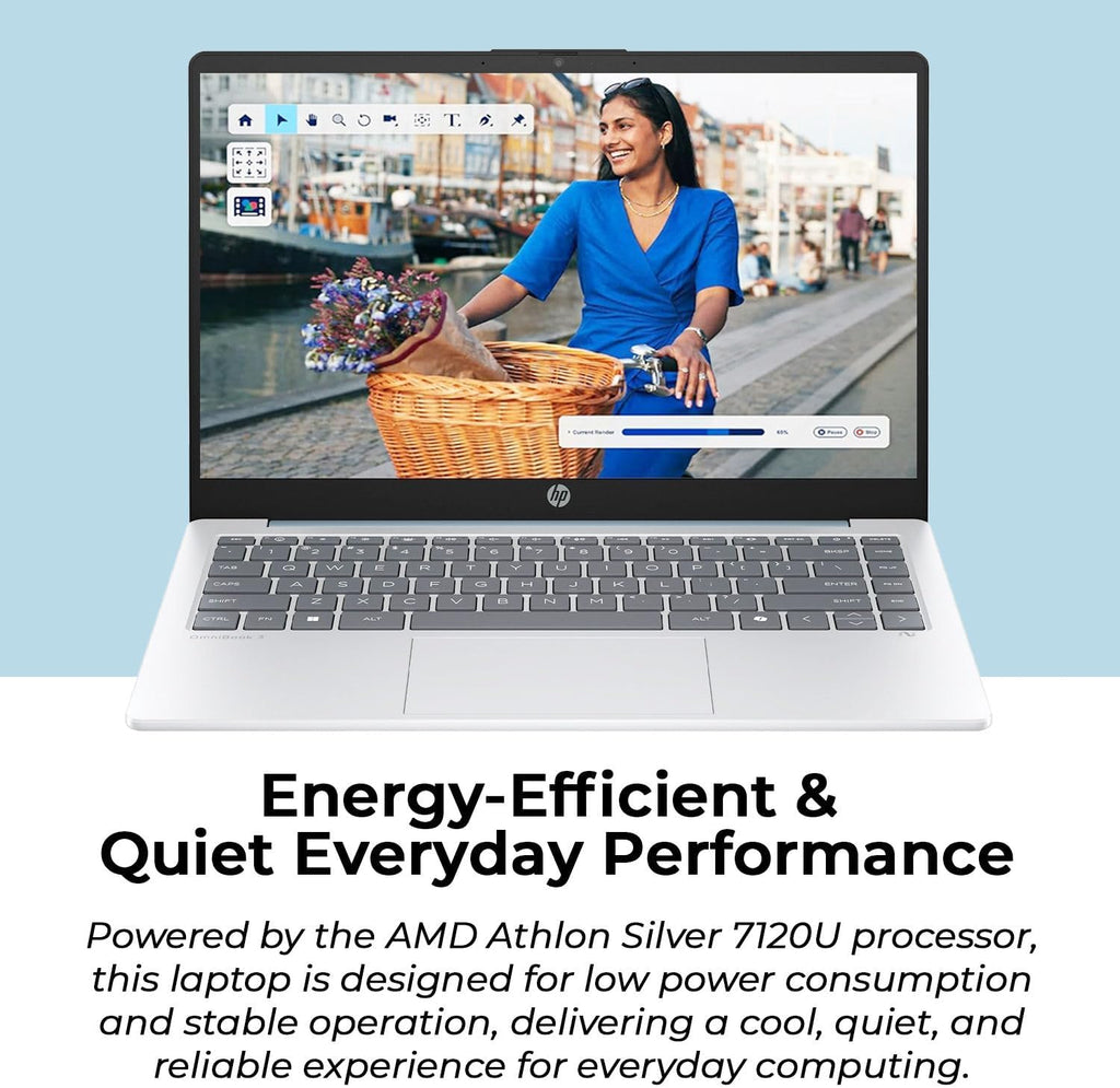 HP 14" Moonlight Blue Laptop with Office 365  AMD CPU  4GB DDR5 RAM  1.1TB Storage (128GB SSD and 1TB OneDrive)  HD Display  Windows 11  Energy-Efficient & Quiet Performance