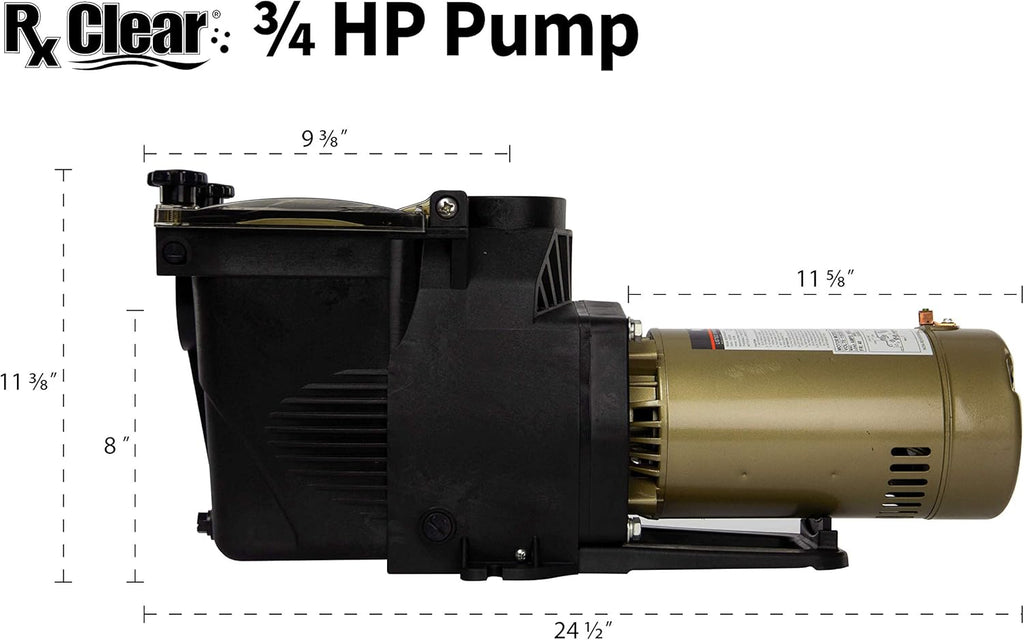 Rx Clear Ultimate Niagara 3/4 HP Pool Pump for Inground Swimming Pools | 56 Frame | 115/230 Volt | 8.5/4.3 Amps | Corrosion Proof | Large See-Through Strainer Cover