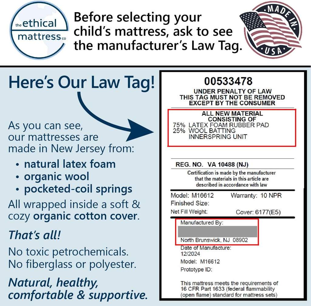 Ethical Mattress CO 6" Kid's Mattress, Toxin-Free, Made in The USA with Organic Cotton, Wool, Latex & Pocketed Coils (Bed-in-a-Box); Perfect for bunk beds, trundles & Platform beds - Full Size