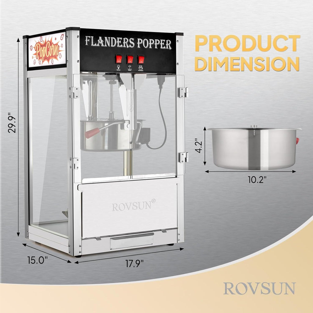 ROVSUN Popcorn Machine with 12 Ounce Kettle Makes Up to 80 Cups ETL Certified, Countertop Popcorn Maker Commercial Popcorn Machine w/Stainless Steel Scoop, Oil Spoon & 3 Popcorn Cups for Theater Home