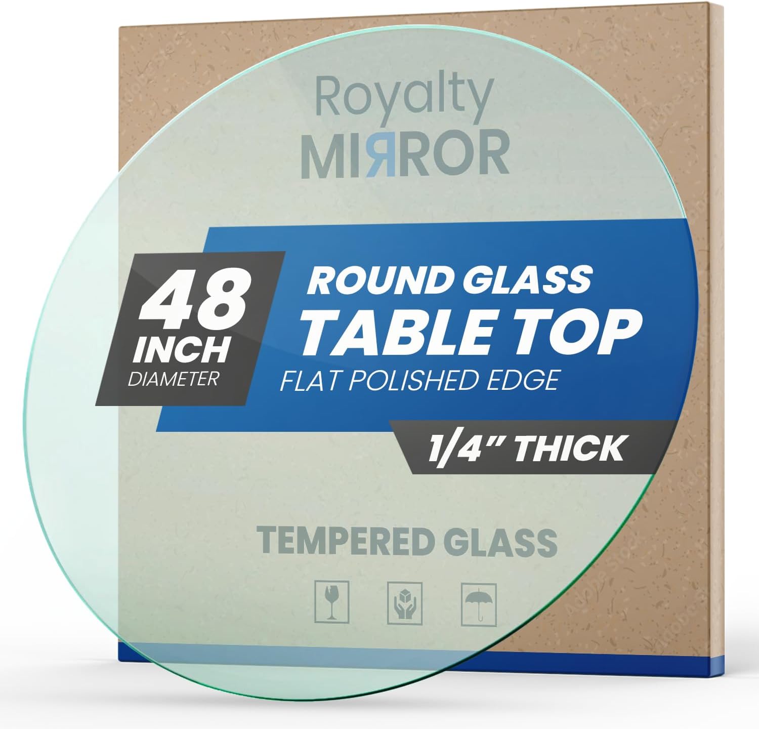Royalty 48" Inch Round Tempered Glass Table Top – Clear Table Top Glass – Useful for Replacement  Tabletop Protector  Patio  Dining  Coffee  Desks - 1/4" Thick Flat Polished Edge