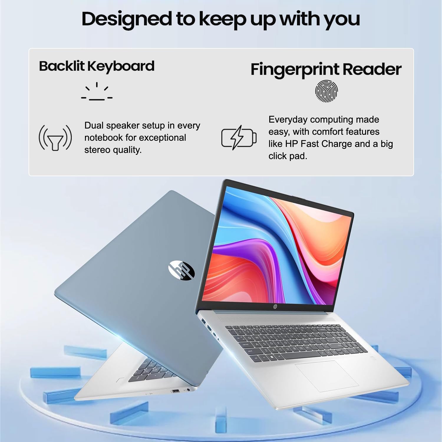 HP 17.3" LED Business & Home Touchscreen Laptop  AMD Ryzen 5 7430U  32GB RAM  1TB PCIe SSD  Fingerprint Reader  Backlit Keyboard  HD Camera  HDMI  Wi-Fi 6  Windows 11 Pro  Blue