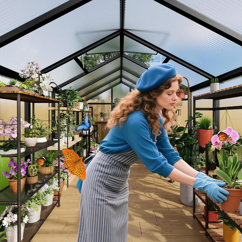 6 x 8 ft Greenhouse  Greenhouses for Outside  Polycarbonate Greenhouse with Aluminum Frame  Lockable Door and Ajustable Roof Vent for Backyard  Green Houses for Outside Garden Backyard  Patio