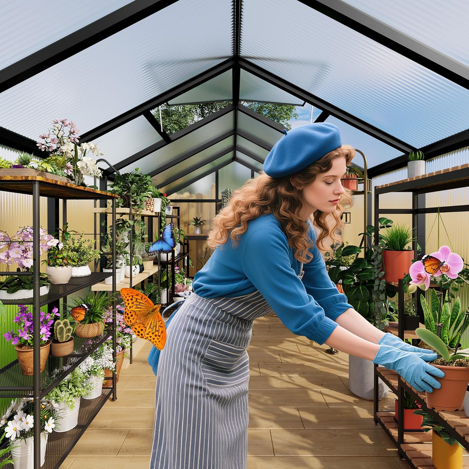 6 x 8 ft Greenhouse  Greenhouses for Outside  Polycarbonate Greenhouse with Aluminum Frame  Lockable Door and Ajustable Roof Vent for Backyard  Green Houses for Outside Garden Backyard  Patio