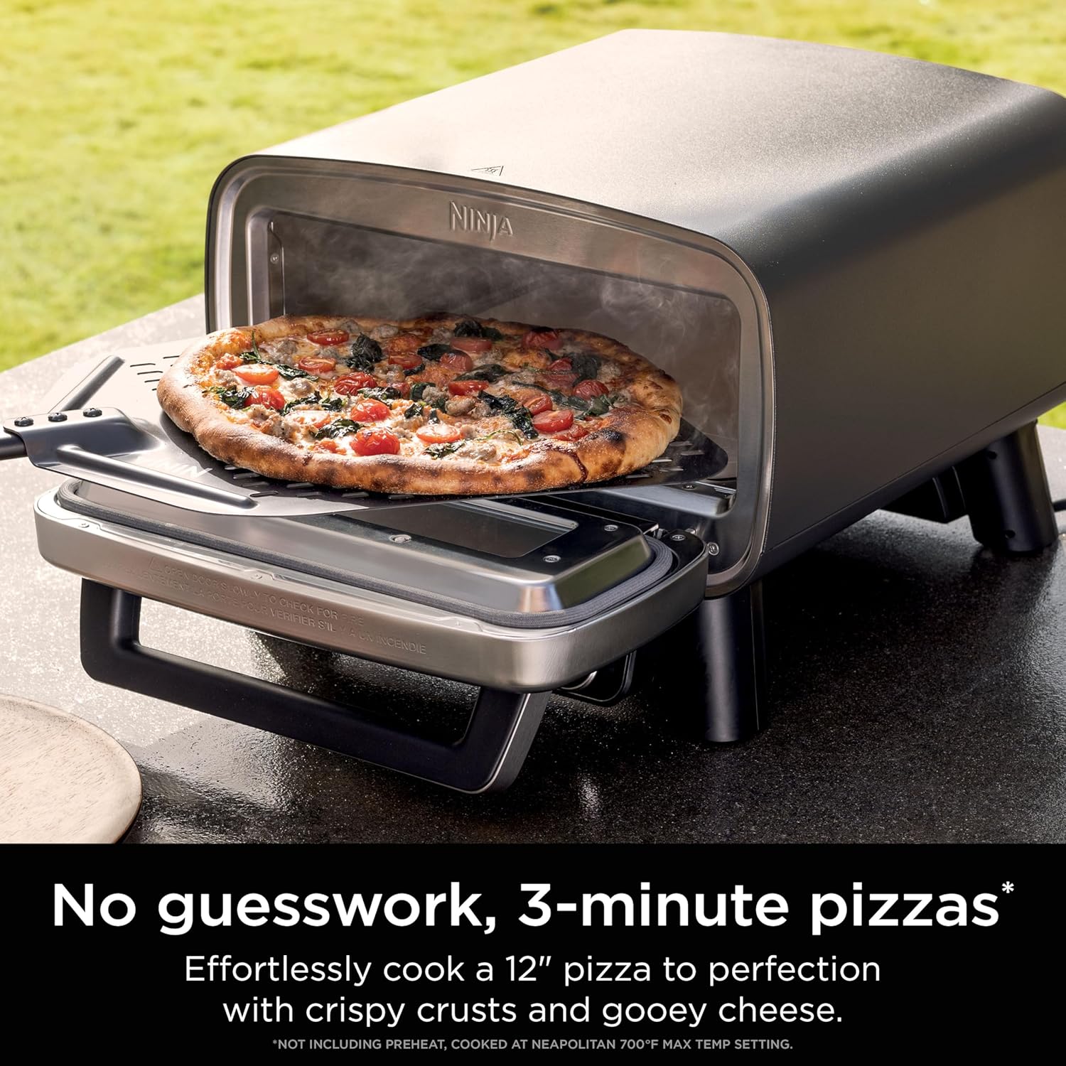 Ninja Artisan Outdoor Pizza Oven  12-inch  3-minute Pizza  Neapolitan  Thin Crust  New York Chicago  Custom  700F Max Temperature  Electric Heat  Bake  Broil  Proof  Warm  MO201