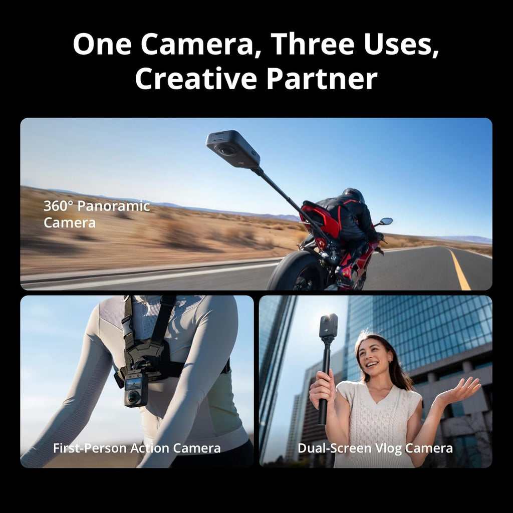 DJI Osmo 360 Essential Combo  360 Camera with 1-Inch 360° Imaging  Native 8K 360° Video  4K/120fps & 170° Boost Video  1.2m Invisible Selfie Stick Kit  Extended Battery Life with 2 Batteries