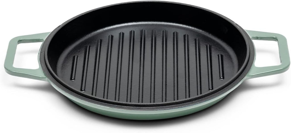 Misen 7 QT Enameled Cast Iron Dutch Oven - Chip-Resistant Enamel Coating - Thick Iron Core For Heat Retention - Large Cooking Surface - Oven Safe, Induction Compatible - Grill and Silicone Lid, Green