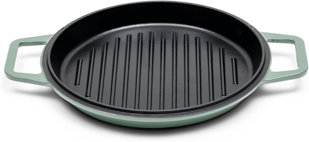 Misen 7 QT Enameled Cast Iron Dutch Oven - Chip-Resistant Enamel Coating - Thick Iron Core For Heat Retention - Large Cooking Surface - Oven Safe, Induction Compatible - Grill and Silicone Lid, Green