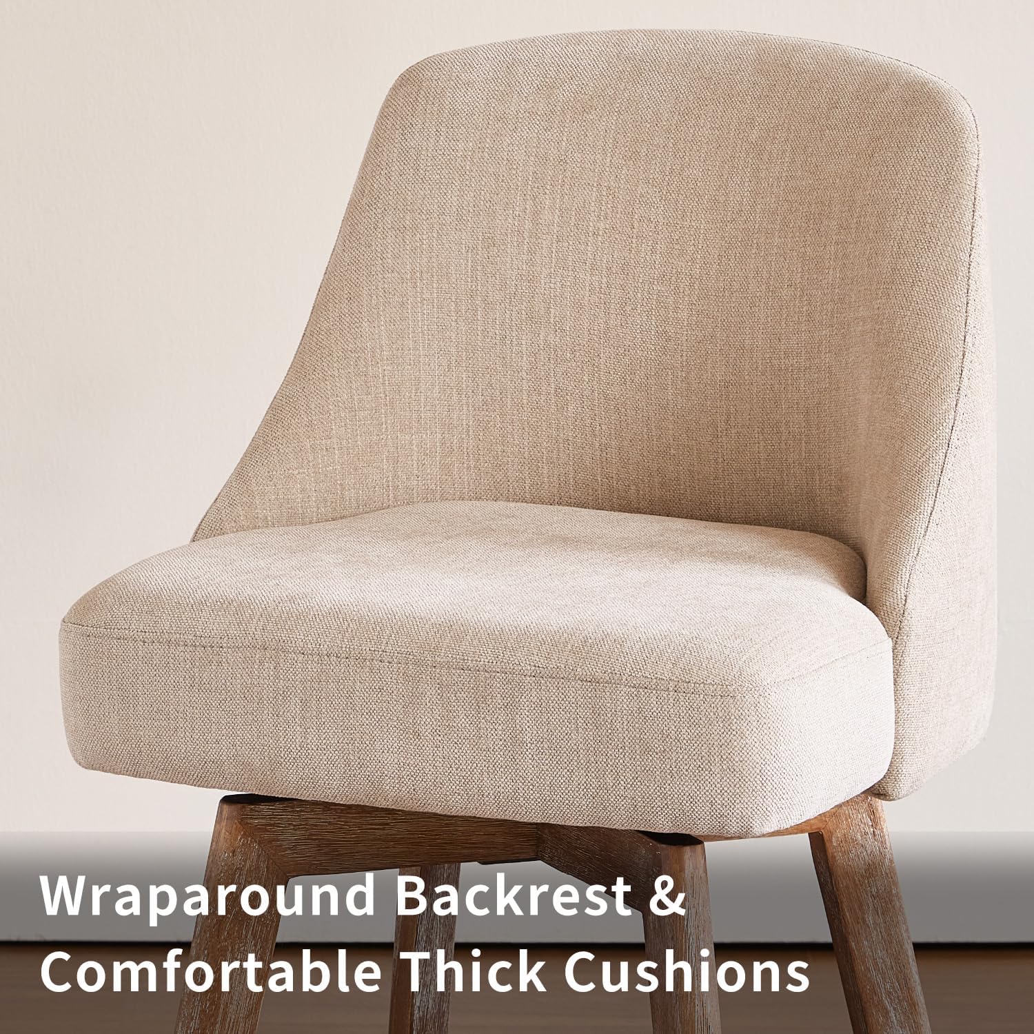 Counter Height Bar Stools,Sand-Colored Linen Comfort Fabric Bar Stool Set of 3 .360° Swivel Counter Height Stools Solid Wood Legs,27'' Barstools with Contoured Backrest
