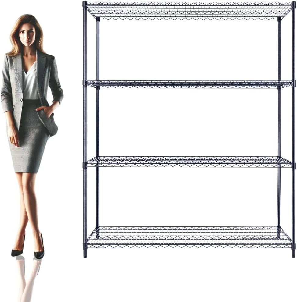NSF Commercial 4-Tier Wire Shelving with Wheels, 60"x24"x72" Heavy Duty Metal Shelves 3200 lbs Max Capacity, Black Storage Rack for Garage Kitchen Pantry Warehouse