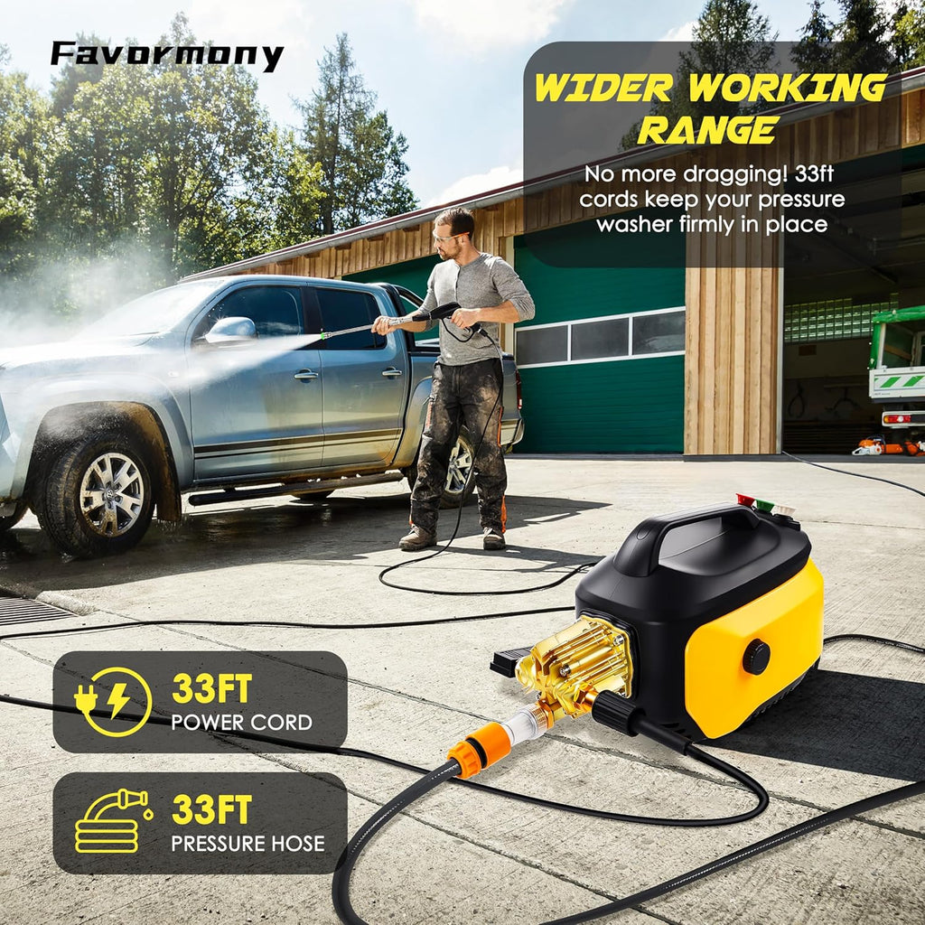 Portable Compact Pressure Cleaner  Power Cleaner with 33FT Flexible Extension Hose  3 Nozzles  Foam Cannon for Cars  Patios  Driveways