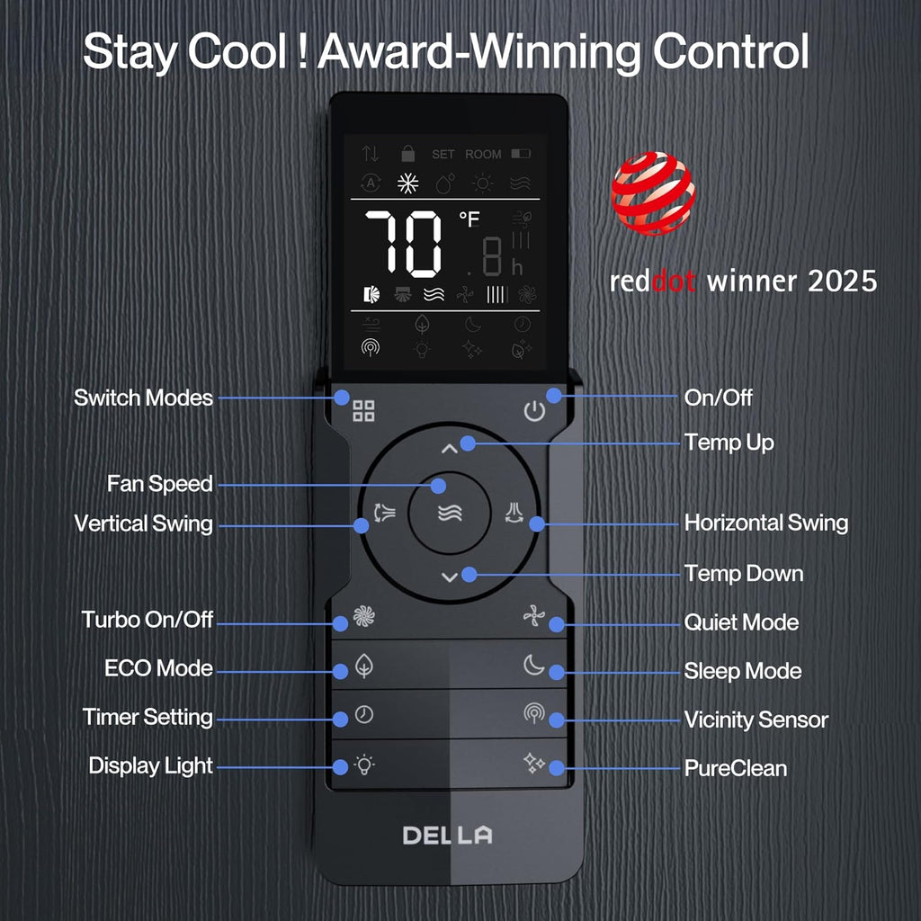 DELLA Vario Series 12000 BTU Mini Split Air Conditioner Work with Alexa with 1 Ton Pre-Charged Heat Pump Ductless Inverter System, 23 SEER2, Cools Up to 550 Sq. Ft,16.4ft Installation Kit Included