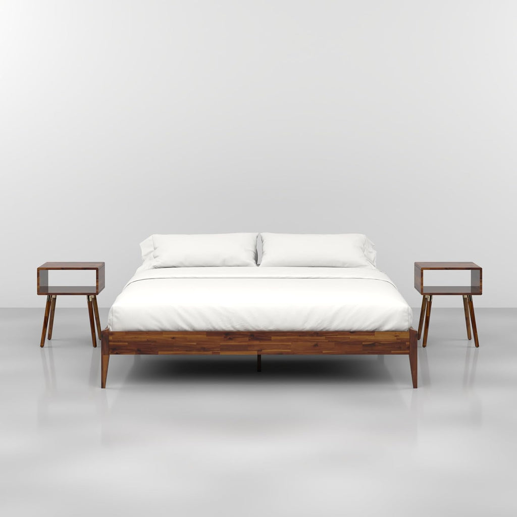 Bme Dinkee King Bed Frame Wood 15 Inch - Solid Wood Platform Bed Frame - Japanese Joinery Bed - Modern & Minimalist Style - Wood Slat Support - Easy Assembly - No Box Spring Needed - Chocolate