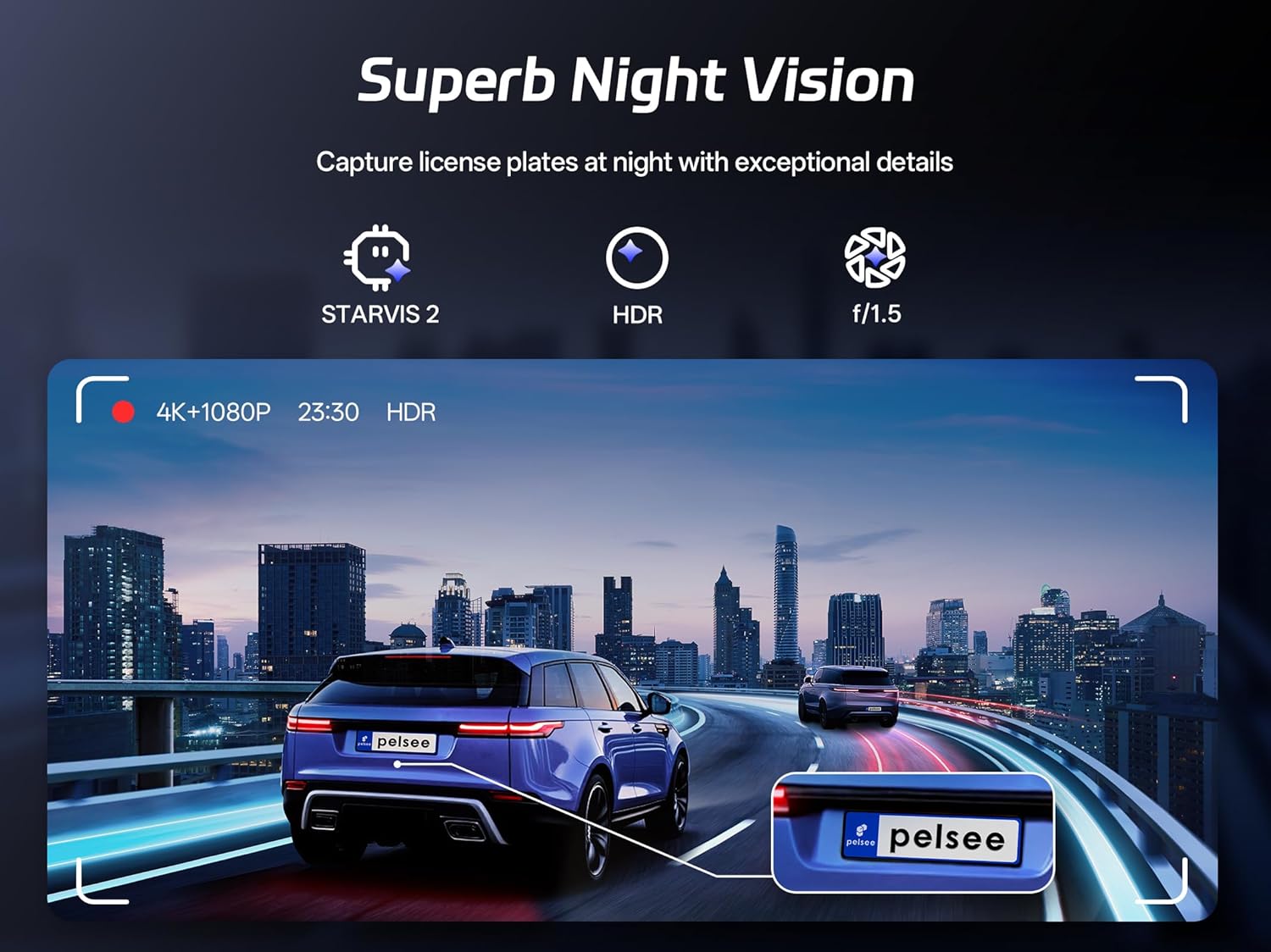 Pelsee S12 Pro Mirror Dash Cam with STARVIS 2 Sensor  Rear View Mirror Camera 5.8GHz WiFi  4K Front and 1080P Rear Backup Camera for Car  ADAS &BSD  Voice Control  Color Night Vision  64G Meomory Card