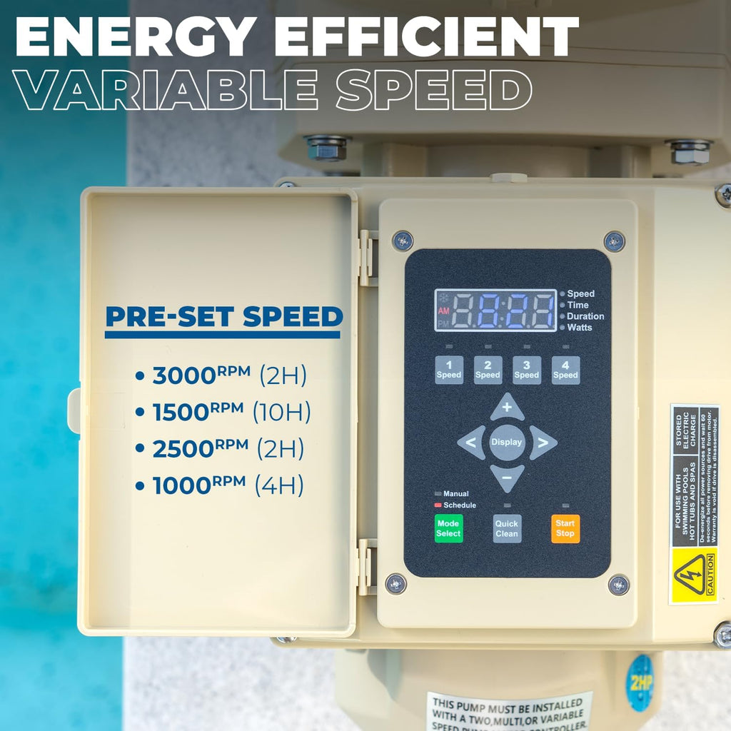 XtremepowerUS 2HP Pool Pump  Variable Speed Inground/Aboveground  Filter Energy Star Certified  1-1/2” & 2” Pipe Adapters