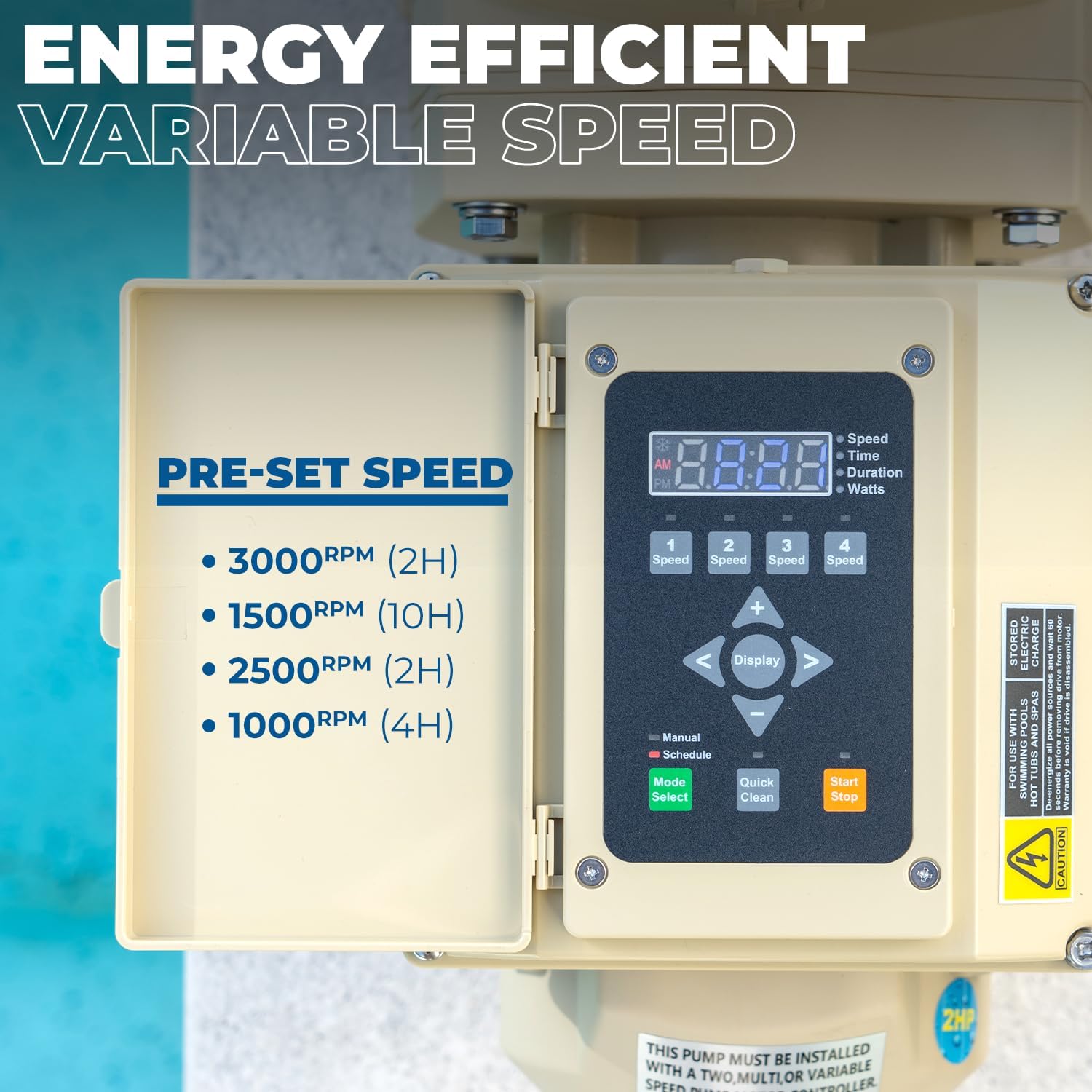 XtremepowerUS 2HP Pool Pump  Variable Speed Inground/Aboveground  Filter Energy Star Certified  1-1/2” & 2” Pipe Adapters