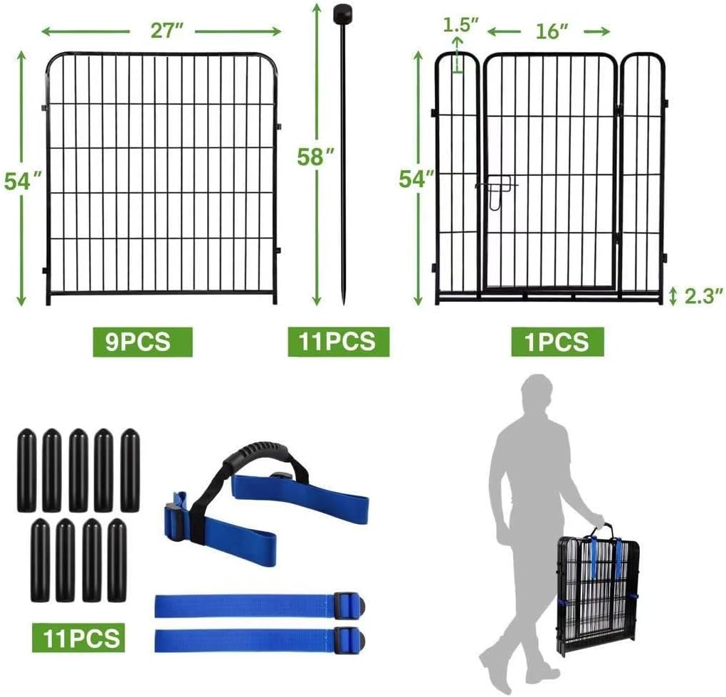 ADAVIN Tall Garden Fence Wide Door Low Threshold  54 inch High 10 Panels Total 22.1 Ft(L)  Black Heavy Duty Metal Dog Fencing for Yard or Camping Suitable for Indoor Pet Fence or Outdoor Dog Fencing