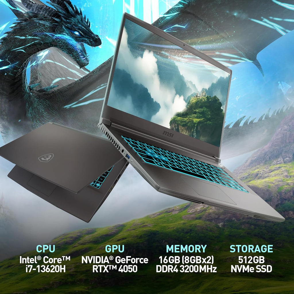 msi Thin 15 15.6” 144Hz FHD Gaming Laptop: Intel Core i7-13620H, NVIDIA Geforce RTX 4050, 16GB DDR4, 512GB NVMe SSD, WiFi 6E, Win 11: Black B13VE-2678US