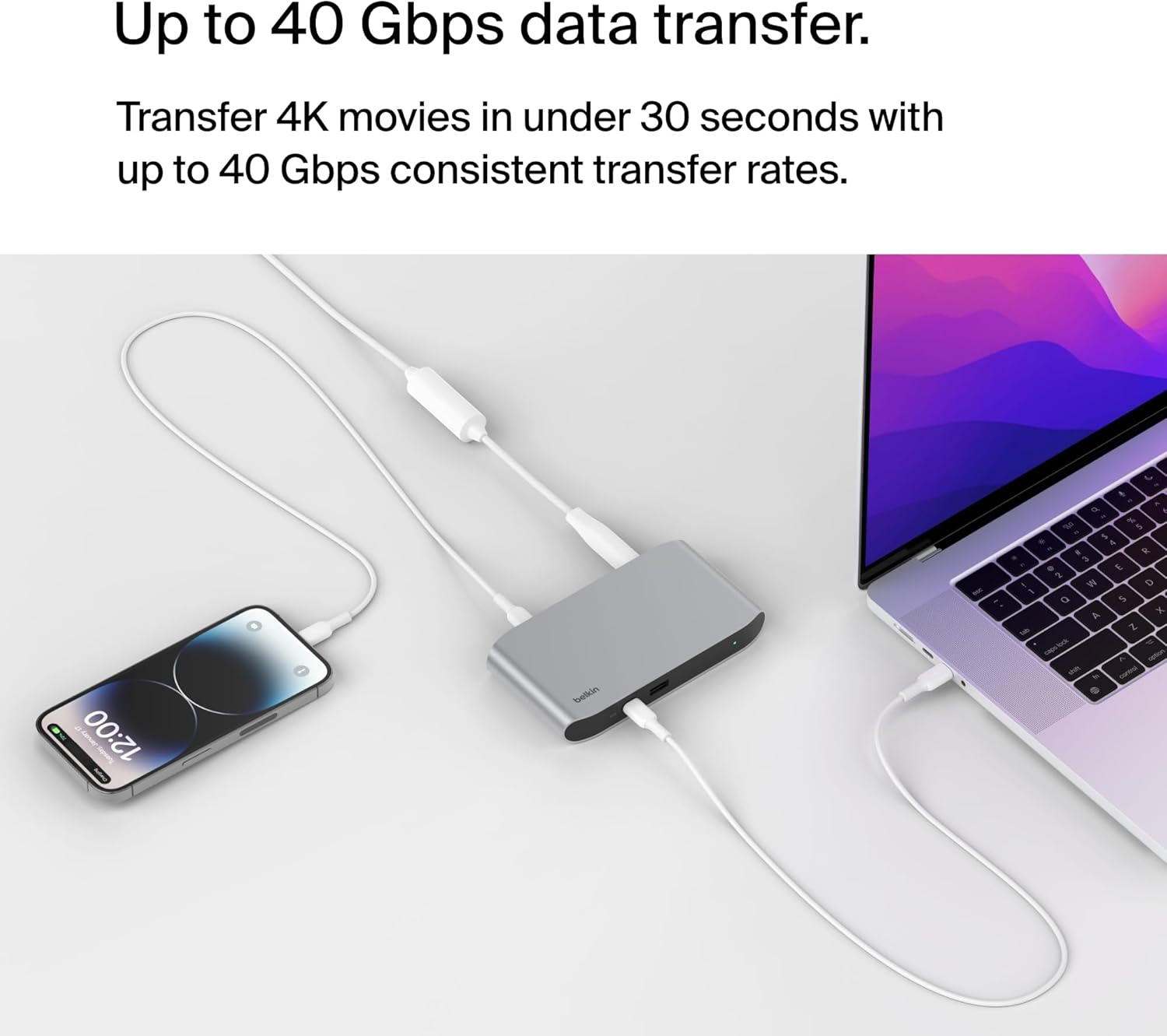 Belkin Connect Thunderbolt 4 Docking Station  5-in-1 USB-C Multiport Core Hub w/ 96W Power Delivery for Mac  Windows  Single 8K or Dual 4K Display  Thunderbolt 4 Cable & Power Supply Included
