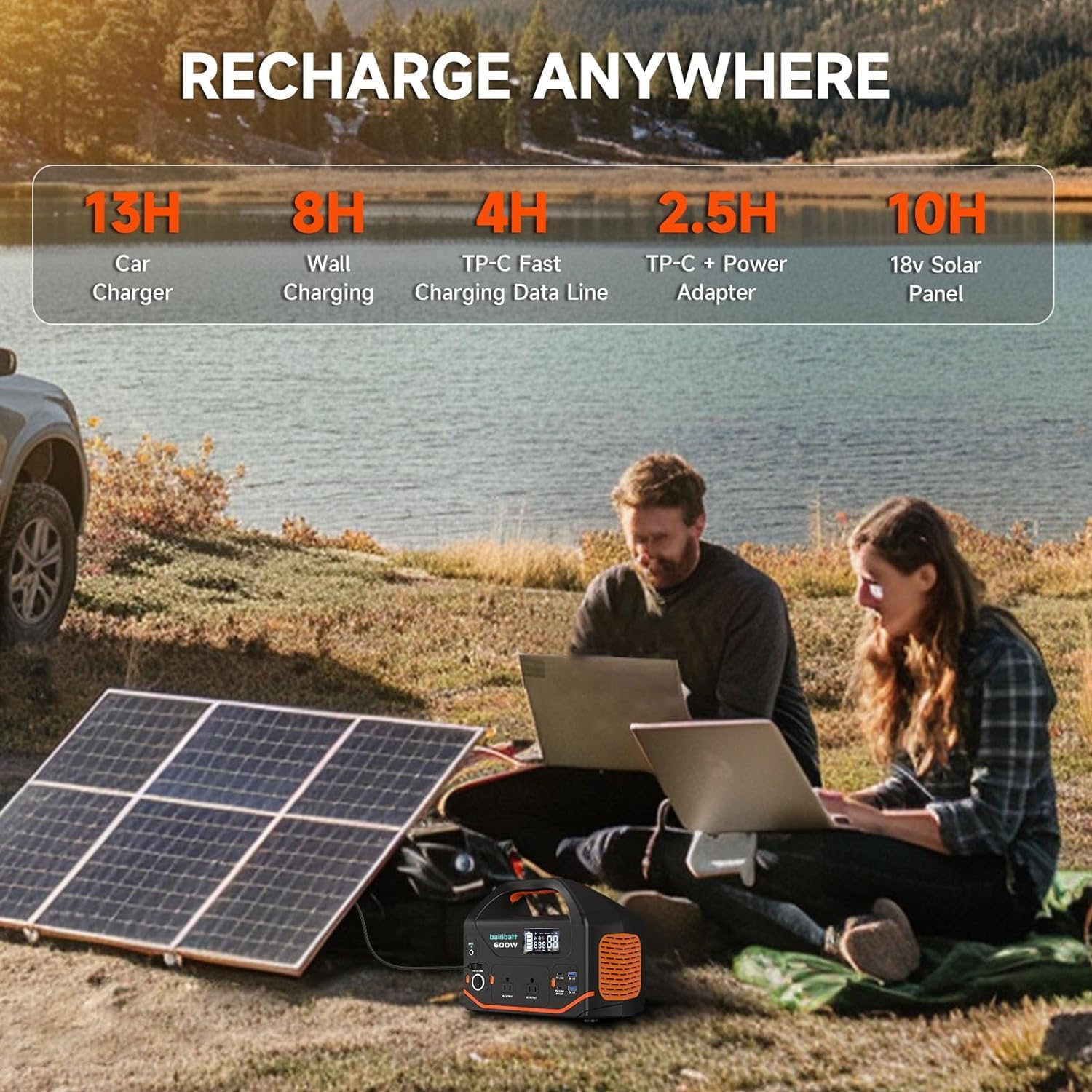 Portable Power Station 600W 293Wh Camping Lithium Battery  Portable Generator for Home Use Emergency Power Station Backup Travel Outdoor 100W PD & 120V Pure Sine Wave AC Outlet