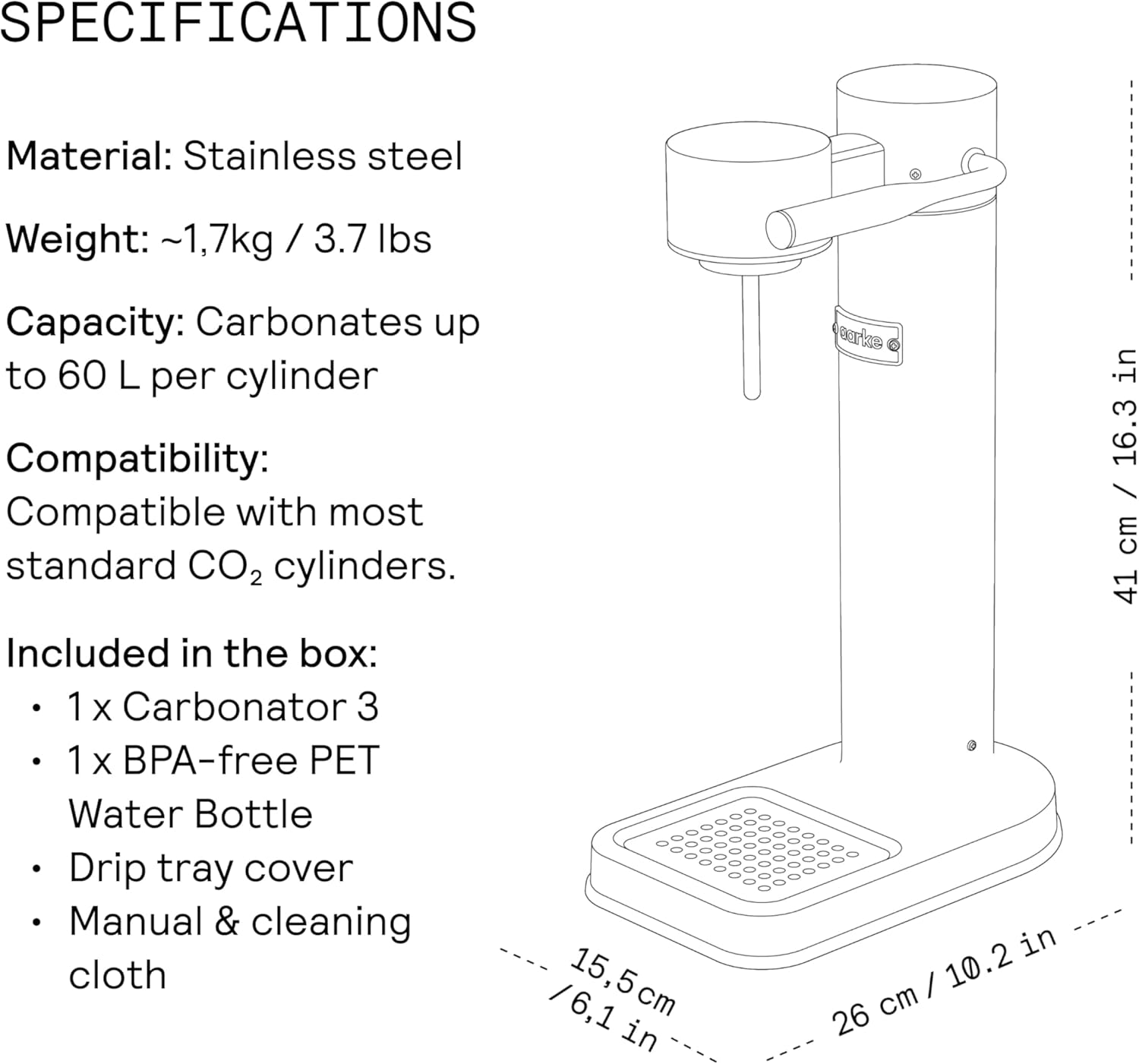 Aarke Carbonator lll, Sparkling & Carbonation Water Machine, Stainless Steel with PET BPA-Free Reusable Bottle Volume 1L/34 fl oz (Sand)