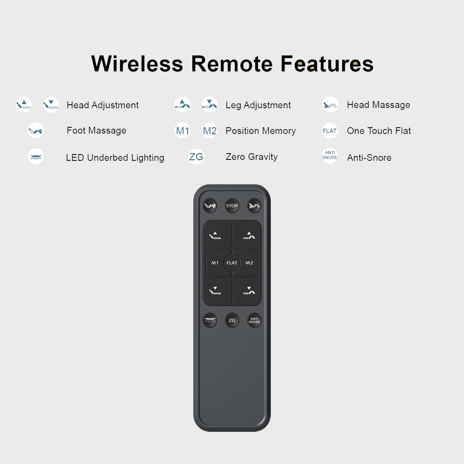 Twin XL Adjustable Bed Base | Dual Massage | USB Ports | Zero Gravity | Anti-Snore | Memory Positions | Under Bed Lighting | Wireless Remote | Zero Clearance