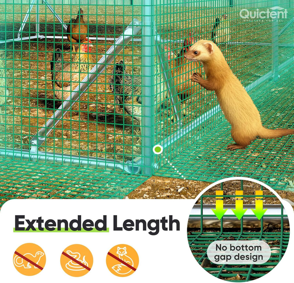 Quictent Large Metal Chicken Coop Run for 20+ Poultry with Side Hardware Cloth & Waterproof Cover  Advanced Series Outdoor Walk-in Cage Hen Duck Rabbit Dog Pen Yard Farm House  12x9x6.6FT