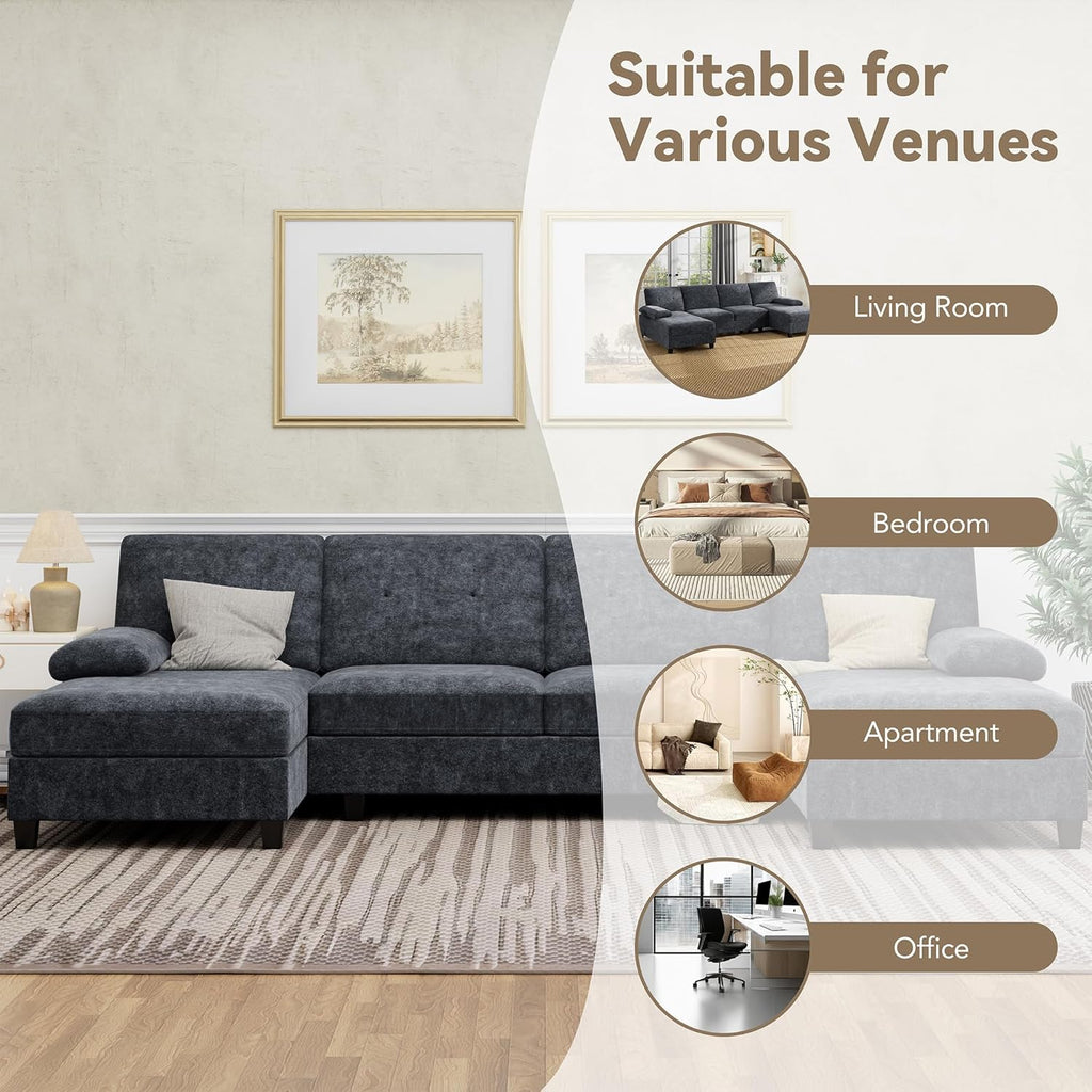 Shintenchi U-Shaped Sectional Couches for Living Room, 4 Seat Sofa with Double Chaise Lounges,Solid Wood Frame Sectional Sofa for Apartment