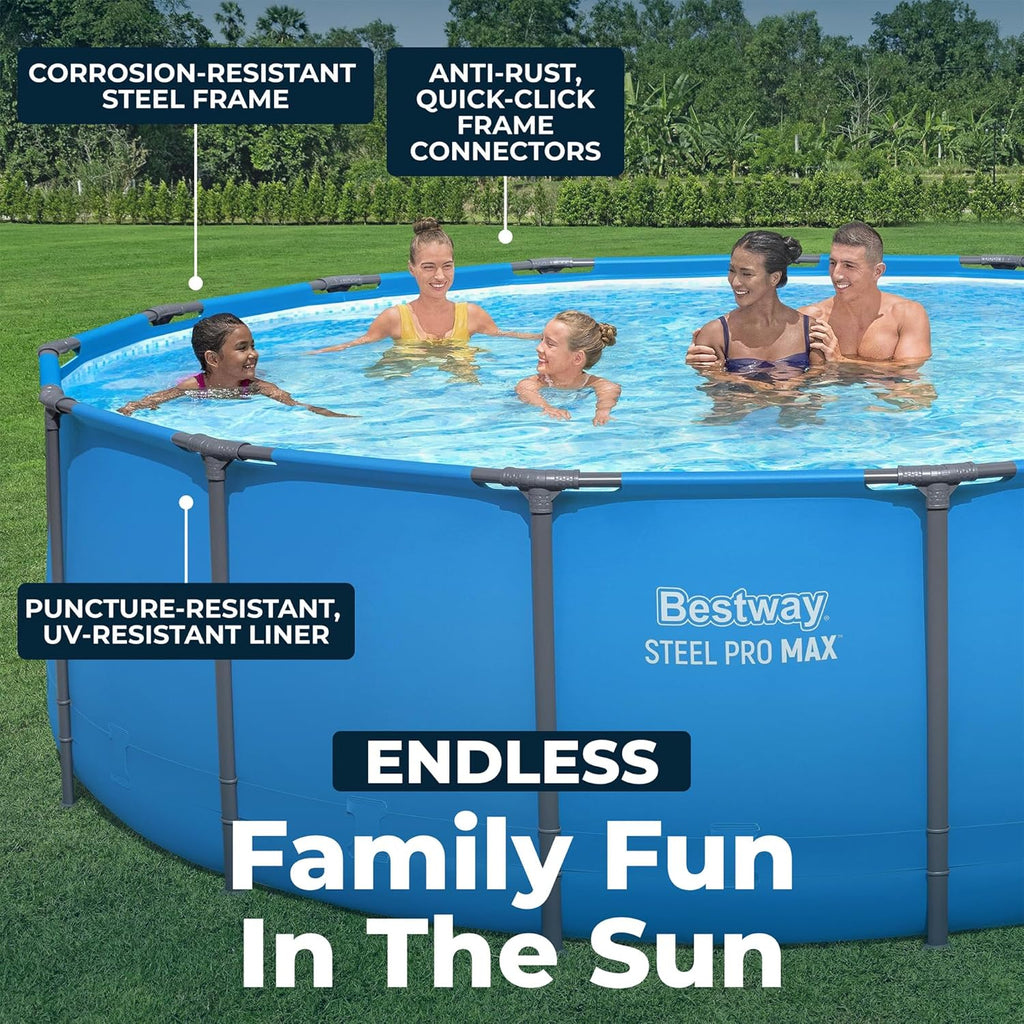 Bestway Steel Pro MAX 15' x 48" Above Ground Pool  Round Metal Frame Outdoor Swimming Pool for Backyard  Blue  Pool ONLY