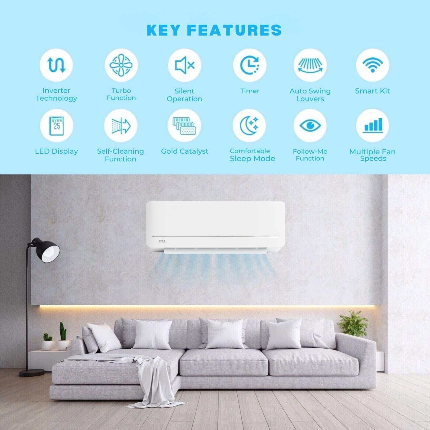 Cooper & Hunter 9,000 BTU 115V Single Zone Wall Mount Ductless Mini Split Air Conditioner & Heat Pump – 21.5 SEER2 – 16FT Installation Kit – R-410A Refrigerant Pre-Charged – Inverter