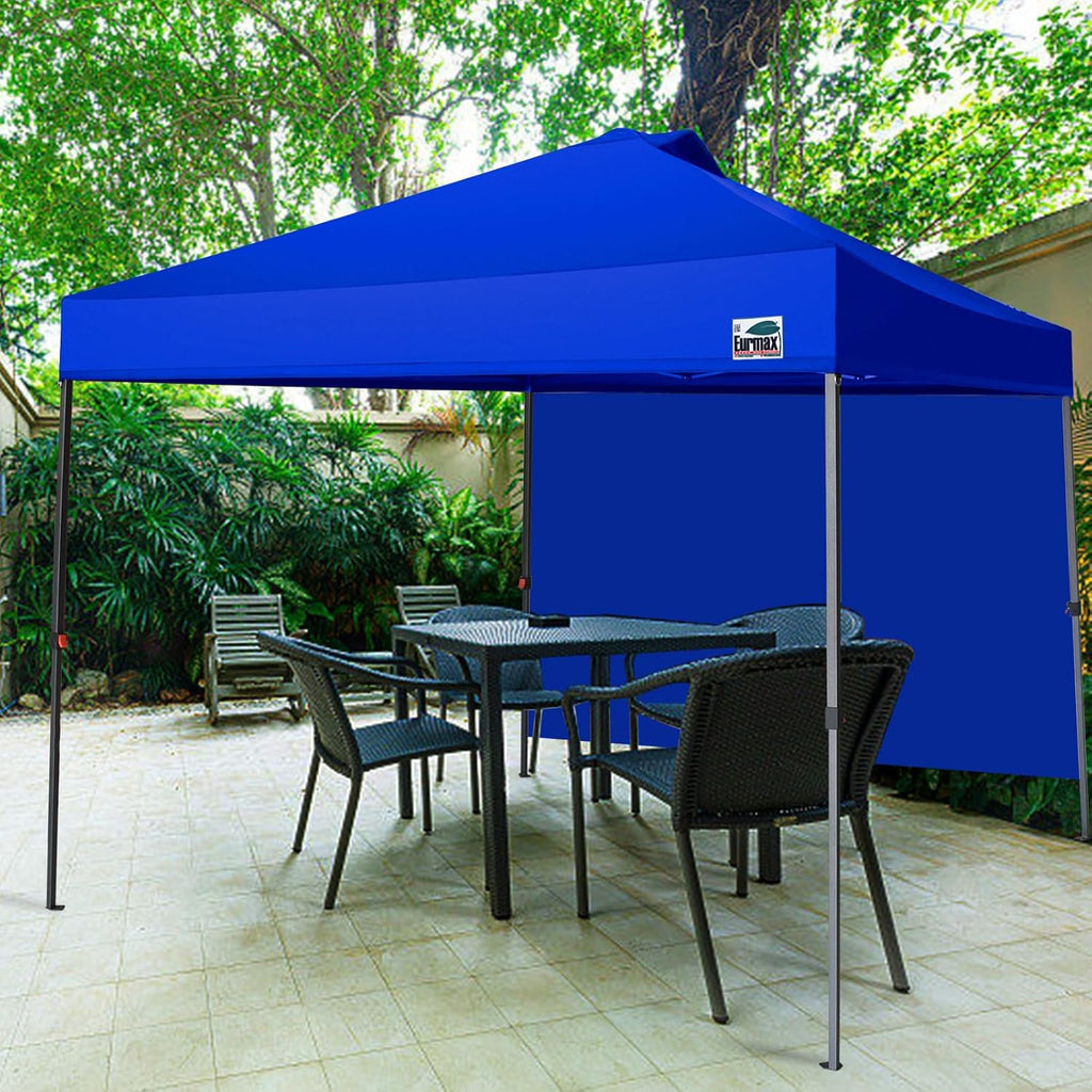Eurmax USA NOMATTER ONE-Person Open&Close 10x10ft Pop Up Canopy Tent Portable Shelter Canopy for Outdoor Events with 1 Removable Sidewall Instant Canopies Temporary Sunshade Bonus 4 Sand Bags(Blue)