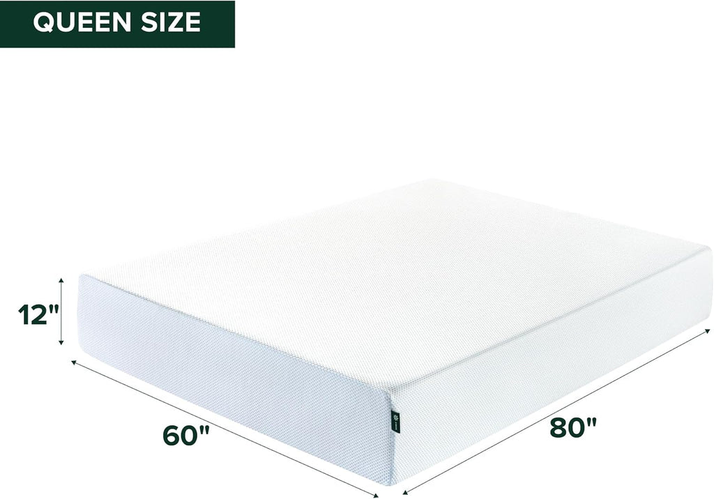 Zinus 12 Inch Green Tea Cooling Memory Foam Mattress New Version, Queen, Fiberglass Free, Medium Firmness, Cooling Gel Foam, Certified Safe Foams & Fabric, Mattress in A Box