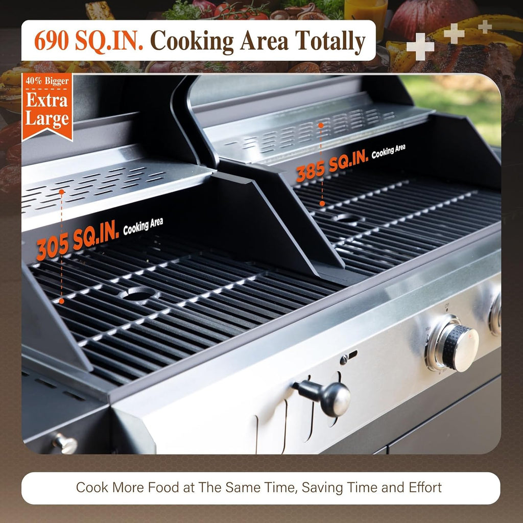 Sophia & William Charcoal and Propane Gas Grill Combo with Side Burner & Porcelain-Enameled Cast Iron Grate  Dual Fuel BBQ Grill for Outdoor  Barbecue Grill  690 SQIN Cooking Area