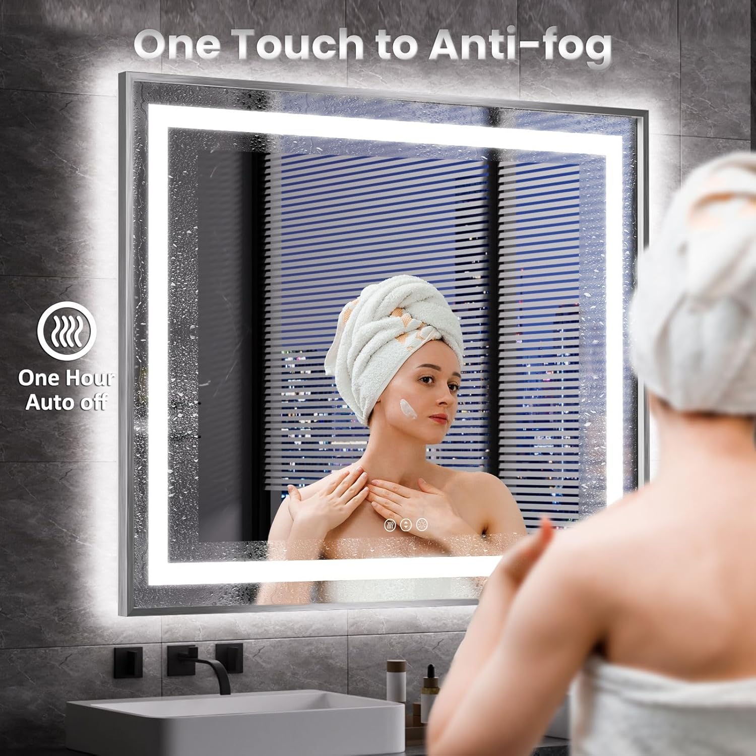 Amorho 60" X40" LED Bathroom Mirror, Brushed Nickel Framed Mirror with Front Light and Backlit, Stepless Dimmable, Anti-Fog, Shatter-Proof, Memory, 3 Colors