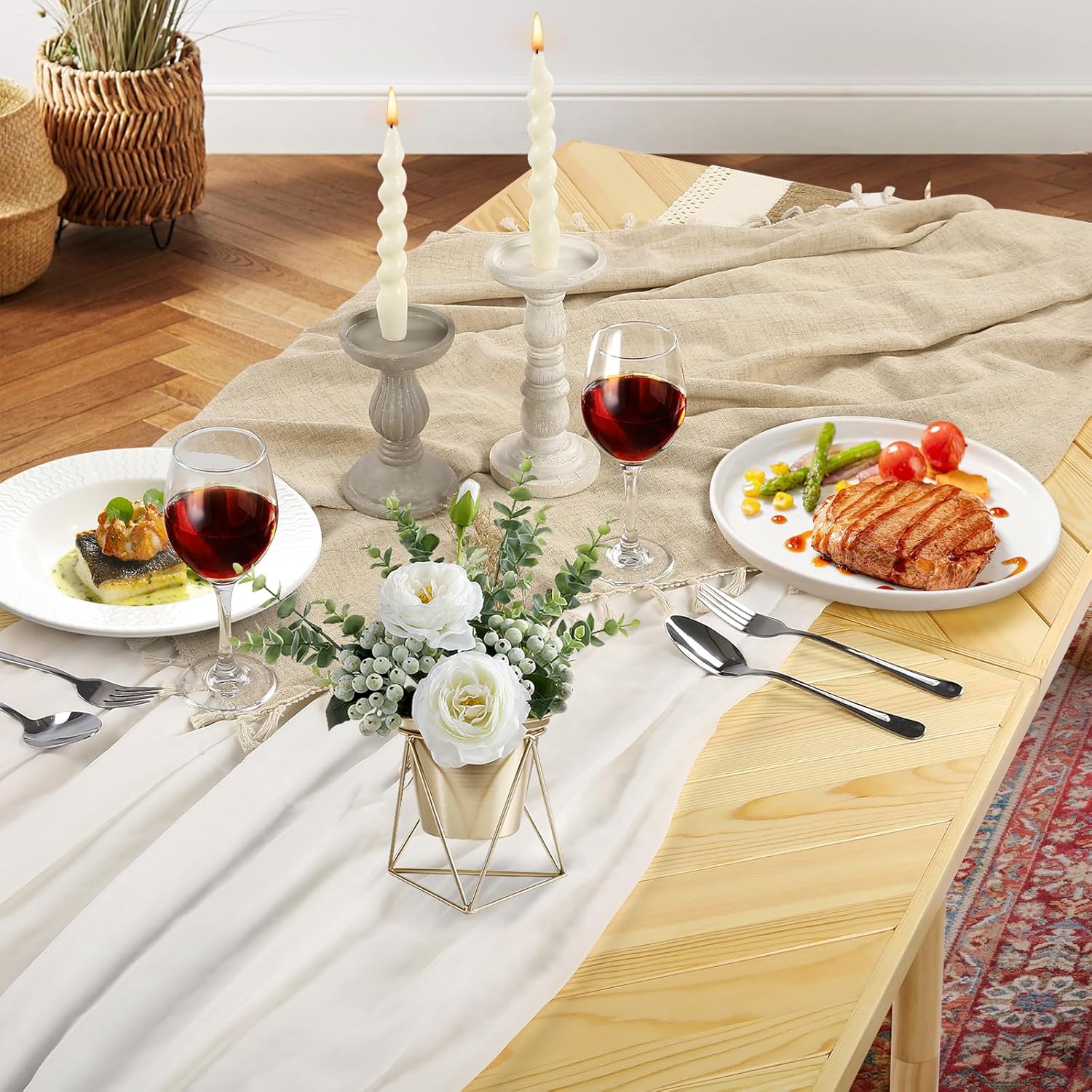 Folding Picnic Table with Table Runner  Portable Boho Low Picnic Table for Indoor Outdoor  60" x 30" Wooden Table with Adjustable Heights for Camping  Wedding  Beach  Garden  Party(Large Size for 6)