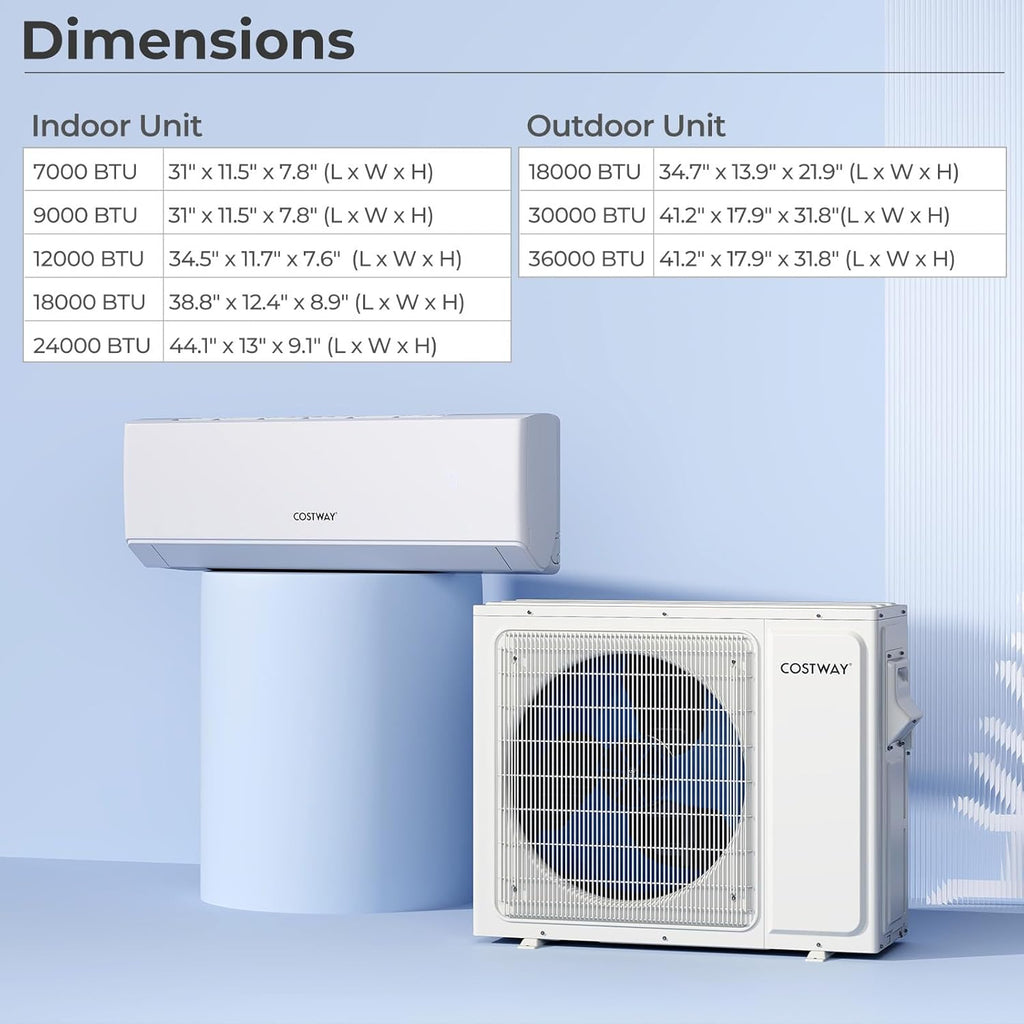 COSTWAY 18k Dual 2 Zone Mini Split Air Conditioner, 22 SEER2 7000 BTU+ 7000 BTU, 208-230V, Wifi Enabled Multi Zones Mini Split AC Heat Pump Full Set, Ductless Energy Star