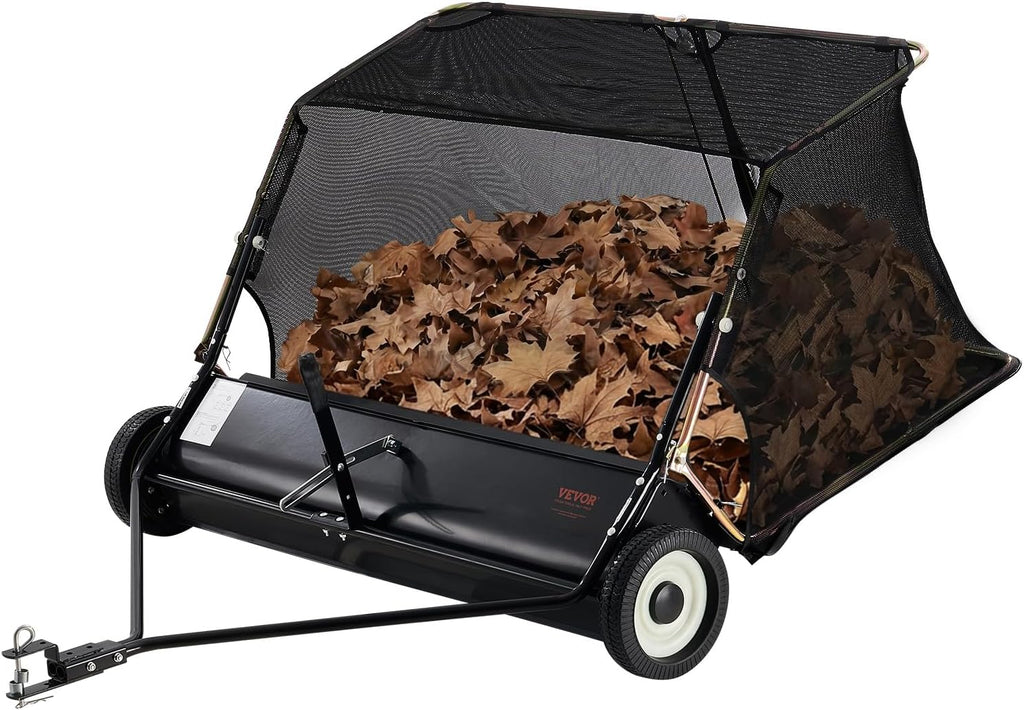 VEVOR 52 in Tow Behind Lawn Sweeper  26 cu.ft. Large Yard Sweeper  Adjustable Sweeping Height  Heavy Duty Leaf & Grass Collector with Dumping Rope  Pull Behind Sweepers for Debris Grass Clippings