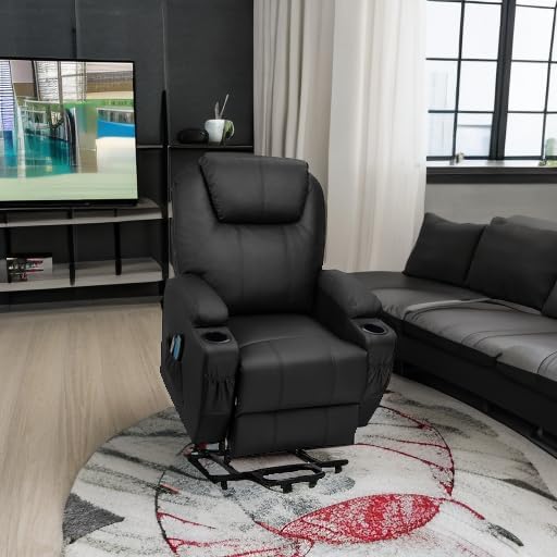 Flamaker Power Lift Recliner Chair Electric Lift Recliner for Elderly Power Lift Recliner Chair with Cup Holders Side Pockets for Living Room (Leathaire, Light Black)
