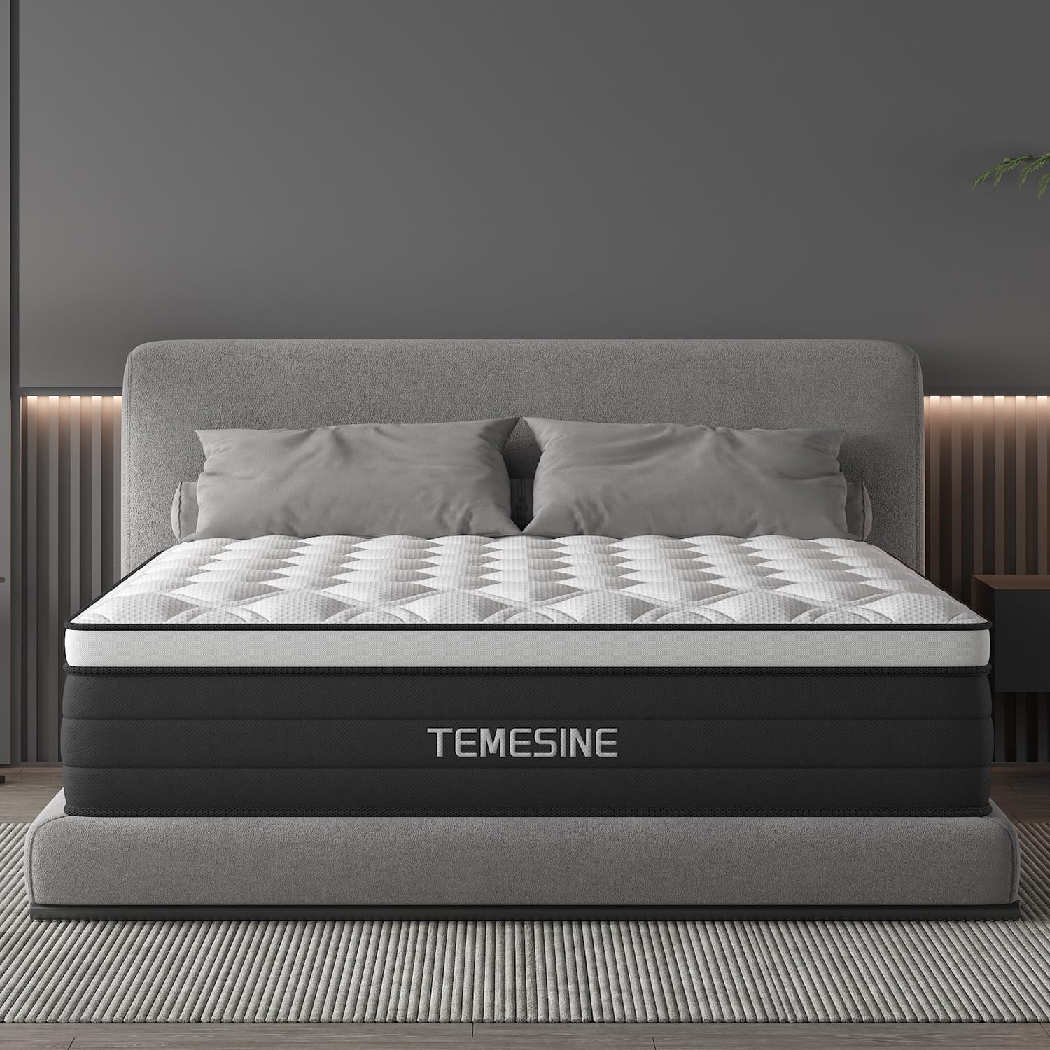 Queen Mattress, 14 Inch Hybrid Mattress in a Box with Individual Pocket Spring, Gel Memory Foam and Euro Top, Medium Firm Feel with Motion Isolation, Pressure Relief, Edge Support,Queen Size Black