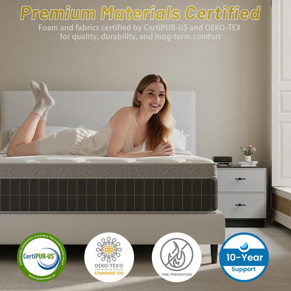 10″ King Hybrid Mattress – Soft & Supportive, Cooling Airflow Foam + Pocket Coils, Medium-Soft Comfort, Motion Isolation, CertiPUR-US, Fiberglass-Free