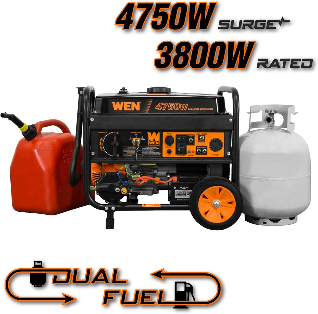 WEN 4 750-Watt 120V/240V Dual Fuel Portable Generator with Wheel Kit and Electric Start (DF475T)