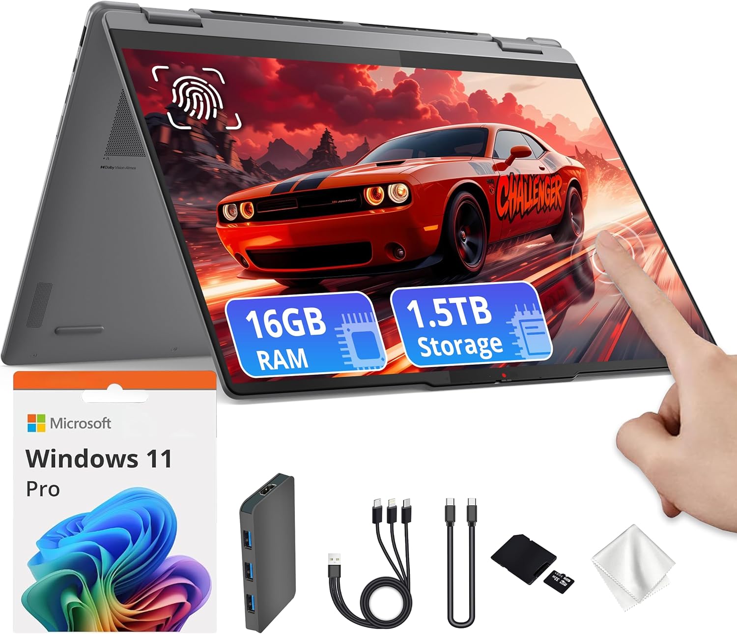 Lenovo Yoga 7i 2-in-1 16" 2K Touchscreen Laptop  Intel Ultra 5 226V  16GB LPDDR5X  1.5TB Storage(512GB SSD & 1TB Docking Station)  Intel Arc Graphics  Backlit Keyboard  Fingerprint  Win 11 Pro  Gray