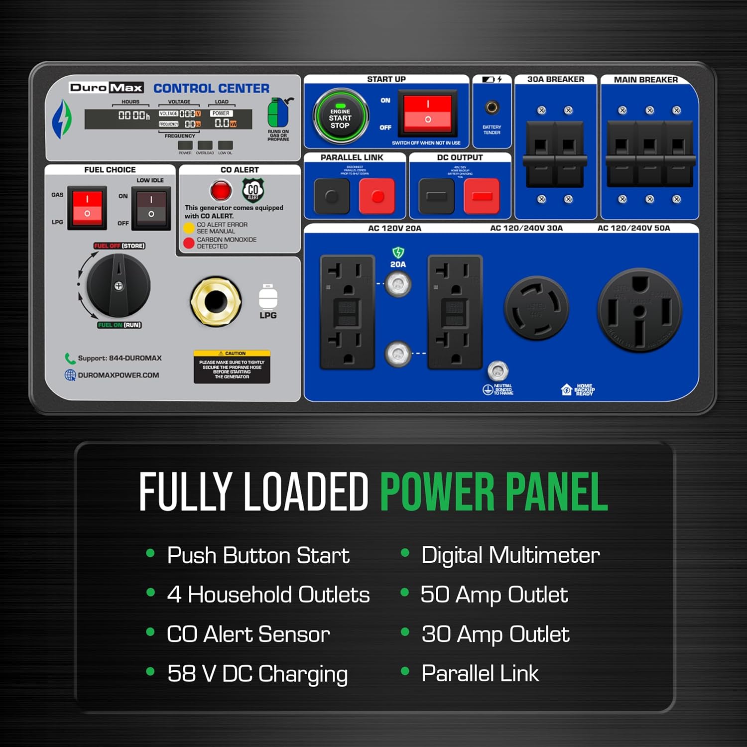 DuroMax XP11000iH 11 000-Watt Dual Fuel Portable Digital Inverter Generator - Gas & Propane  Remote Electric Start  Transfer Switch Ready  RV & Emergency Ready