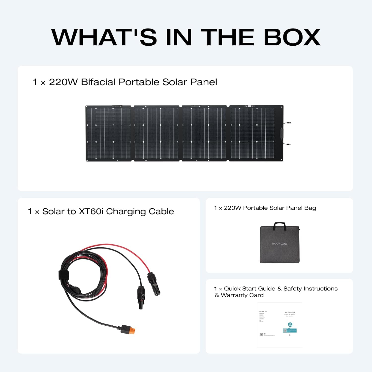EF ECOFLOW 220W Portable Solar Panel  Bifacial Design Up to 25% Conversion Efficiency N-Type Solar Cell  with Adjustable Kickstand  IP68 Waterproof  Foldable Solar Panel for Camping RVing Home Backup