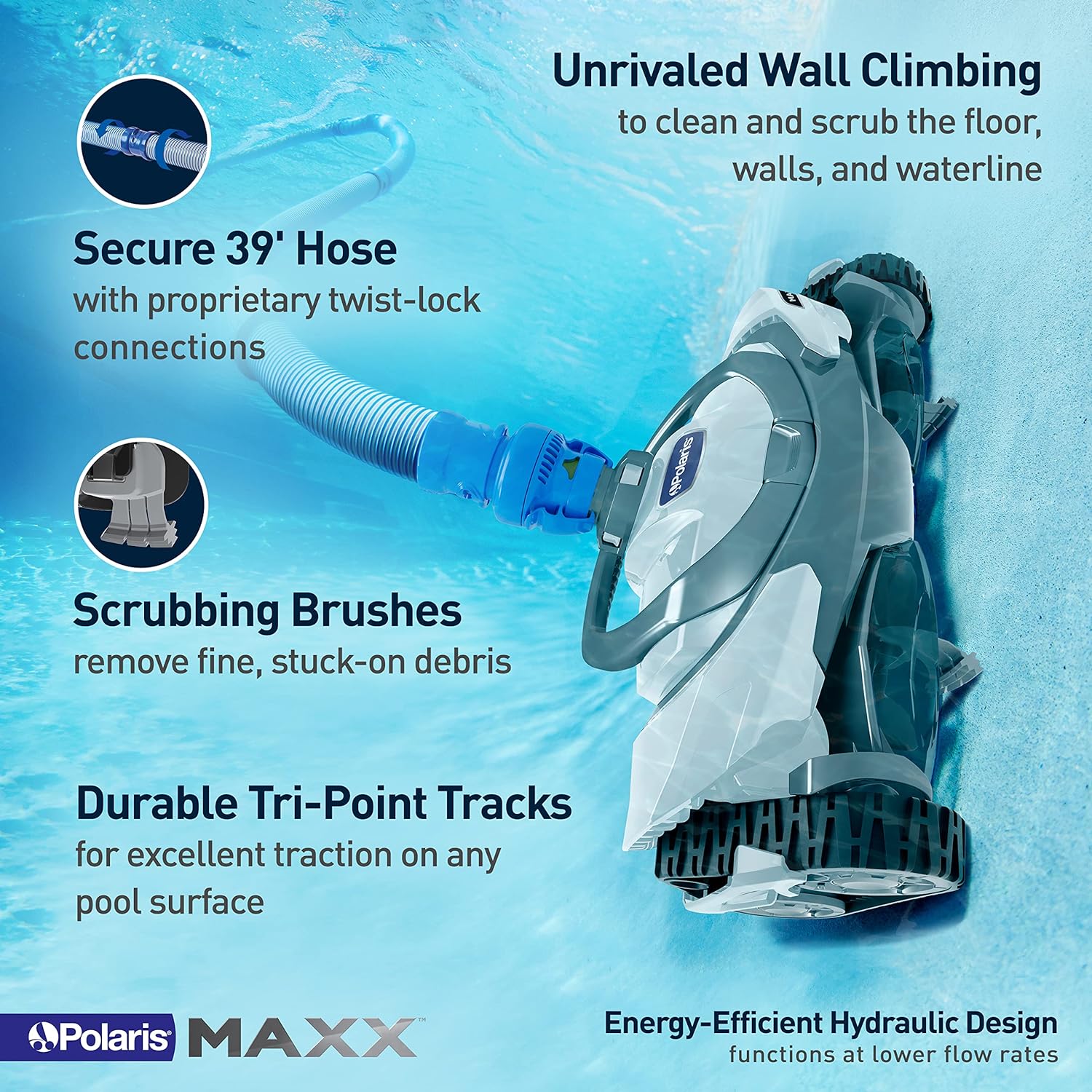Polaris MAXX Premium Suction-Side Automatic Pool Cleaner for All In-Ground Pool Surfaces  Smart Navigation  Energy Efficient  Halo Technology for Easy Debris Removal