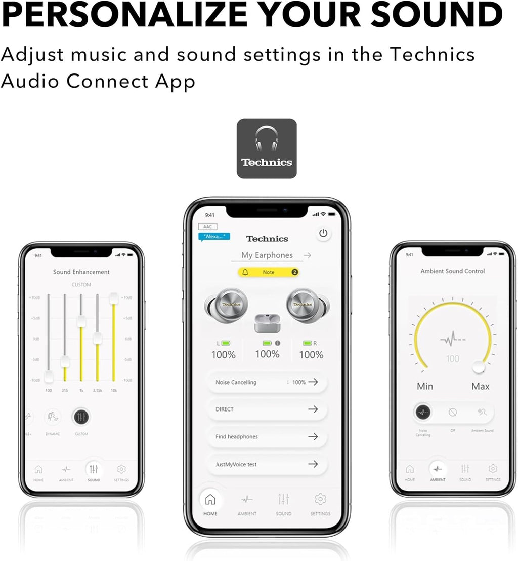 Technics Reference Class Hi-Fi Wireless Earbuds  Dolby Atmos  Head Tracking  Adaptive Noise Cancelling  3 Device Multipoint  10-hr Battery  Wireless Charging  in Ear Headphones - EAH-AZ100-K (Black)