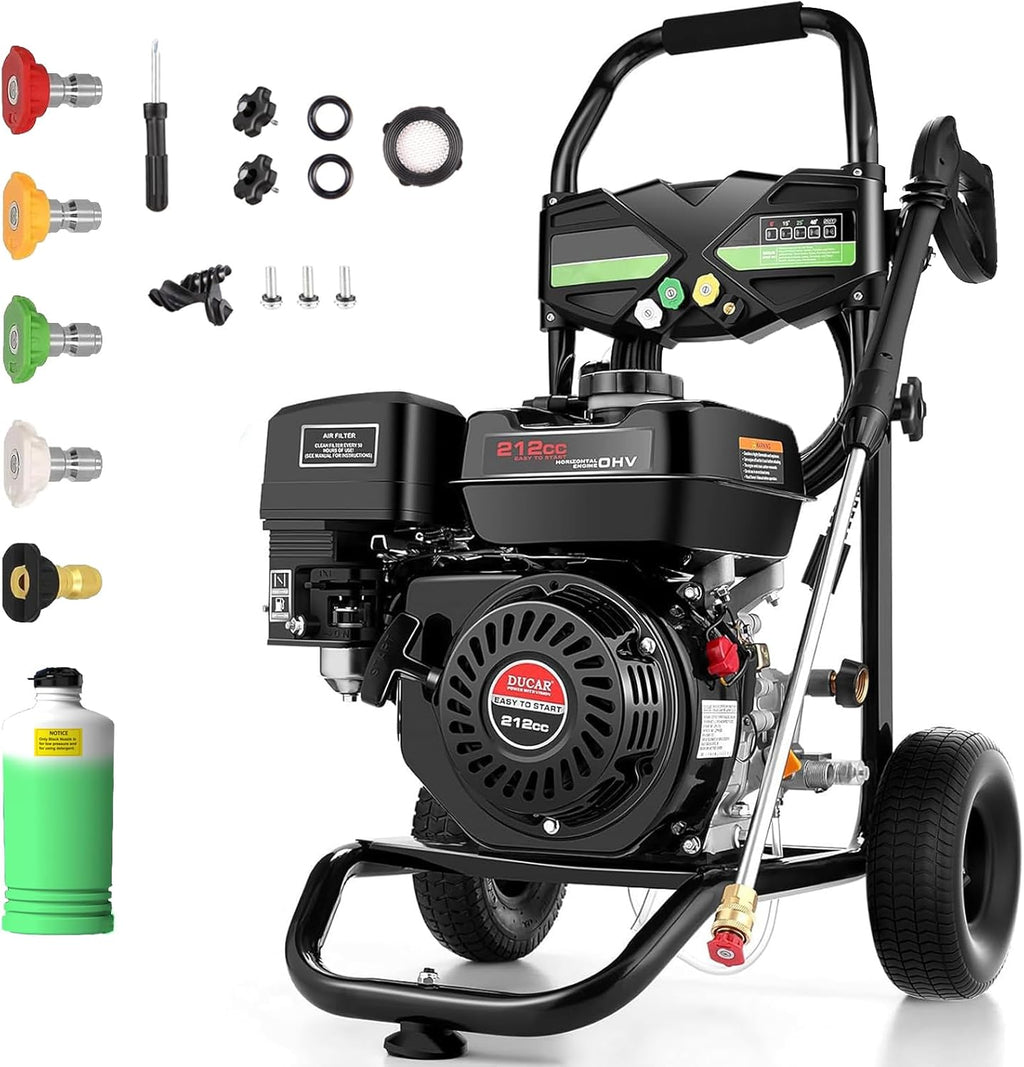 4200PSI Gas Pressure Washer  4.0GPM Power Washer Gas Powered with 212CC Engine  5 Nozzles  25ft Hose & 0.5Gal Soap Tank - for Home  Car  Driveways  EPA/CARB/ETL Compliant 20FT x 1/4 (Black)